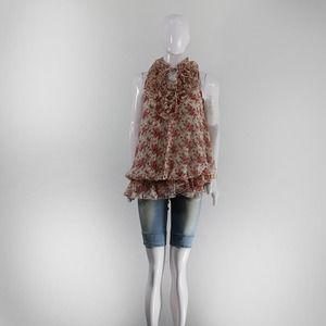 Apricot Ruffle Neck Floral Tank Top Boho Summer Chic